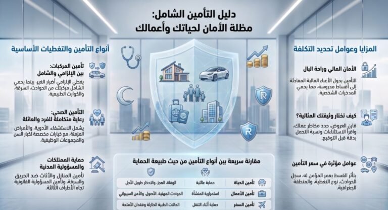 دليل التأمين الشامل يوضح أنواع التأمين الصحي وتأمين المركبات